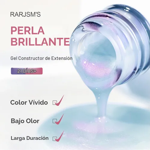 Vista 5 de RARJSM - Gel constructor para uñas, perla azul, gel duro en botella, con brillo de concha de sirena, perlas azules, estructura de extensión gruesa