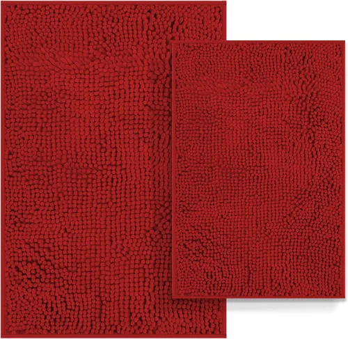 Vista 19 de Juego de 2 alfombras de baño antideslizantes para baños, juego de alfombras de felpilla gruesa y suave, alfombras de baño ultra absorbentes