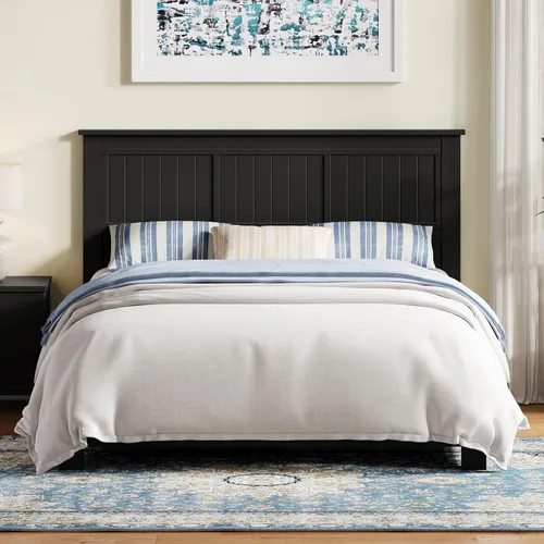 Vista 17 de ComfIQ Serene - Cabecero de panel de madera maciza con puntuación horizontal, tamaño individual, negro, fácil montaje, materiales de calidad