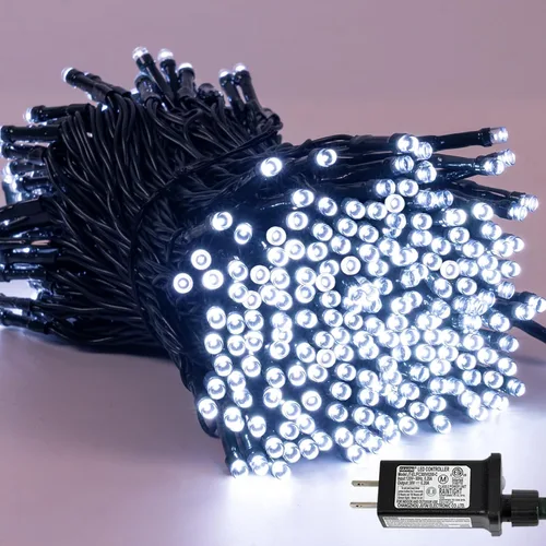 Vista 28 de YEGUO 500 luces LED de Navidad rosas de 165 pies, impermeables, para exteriores, cadena de luces de alambre verde para interiores, 8 modos de luces
