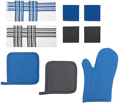 Vista 8 de Chicago Metallic Juego de textiles de cocina, 8 piezas, azul y blanco