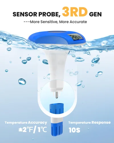 Vista 4 de BALDR Termómetro flotante de fácil lectura, termómetro solar para piscina con pantalla digital, IPX8 impermeable, precisión de ±1.8℉ para jacuzzis