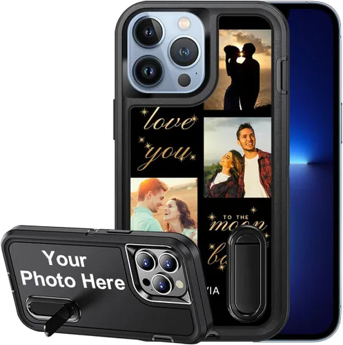 Vista 30 de Funda personalizada para iPhone 13, soporte incorporado/función atril, protección resistente a los arañazos, cubierta de fotos personalizada