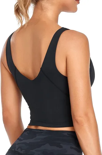 Vista 2 de Oalka - Brasier deportivo para mujer, brasier de yoga tipo ombliguera, acolchada y de longitud total, brasier para entrenar y fitness