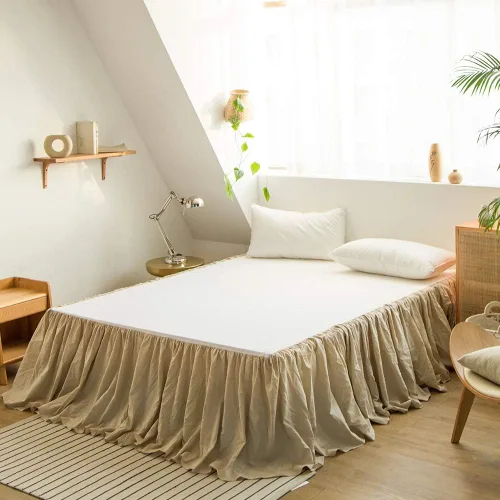 Vista 23 de Simple&Opulence Falda de cama de lino francés con volantes antipolvo clásicos de 14 pulgadas de caída, mezcla de algodón de lino y lino natural