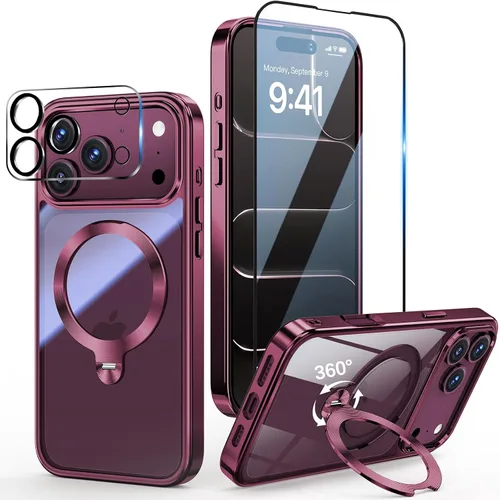 Vista 30 de [Protección Tri-Shield] Funda para iPhone 13 Pro con soporte giratorio de 360° compatible con MagSafe [anillo magnético de CD)
