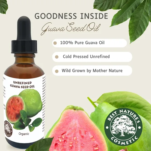 Vista 3 de Best Nature's Cosmetics Aceite de semilla de guayaba orgánico prensado en frío para piel y cabello – Aceite hidratante rico en vitamina C rico