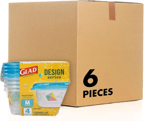 Vista 7 de Glad GladWare Design Series Contenedores de almacenamiento de alimentos con tapas, rectángulo mediano sin plástico BPA para preparación de comidas