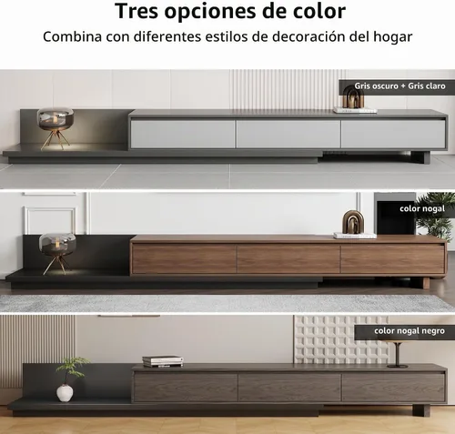 Vista 6 de Mid-Century - Mueble de TV extensible moderno con 3 cajones, centro de entretenimiento ajustable de 78.7 a 130 pulgadas, soporte de TV para sala