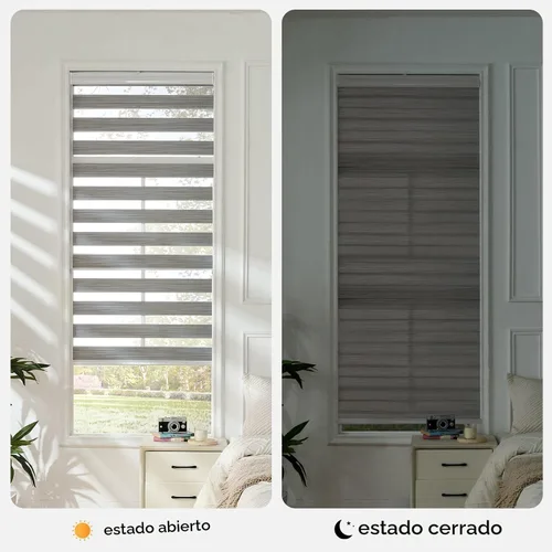 Vista 3 de Joydeco - Persianas cebra sin cordón, doble capa, parada libre, control de privacidad y luz para día/noche, translúcidas, para interior de ventanas