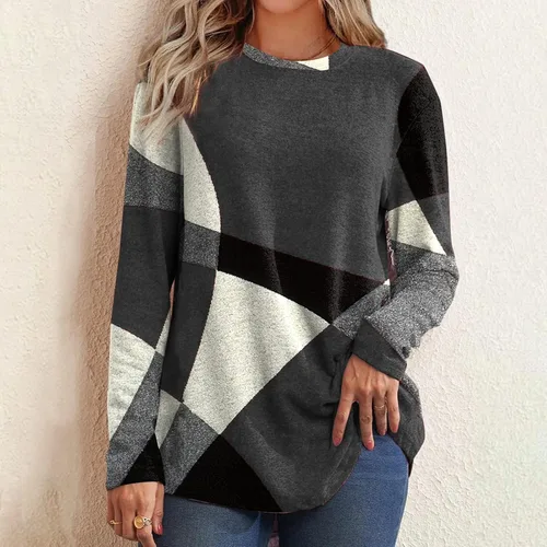 Vista 3 de Ropa de moda para mujer, suéter de invierno con estampado de cachemira de manga larga, sudadera suelta de talla grande