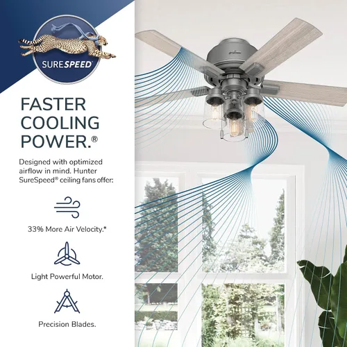 Vista 7 de Hunter Ventilador de techo interior de 44 pulgadas con luces LED, ventilador de techo con cadena de tracción, para dormitorio, sala de estar