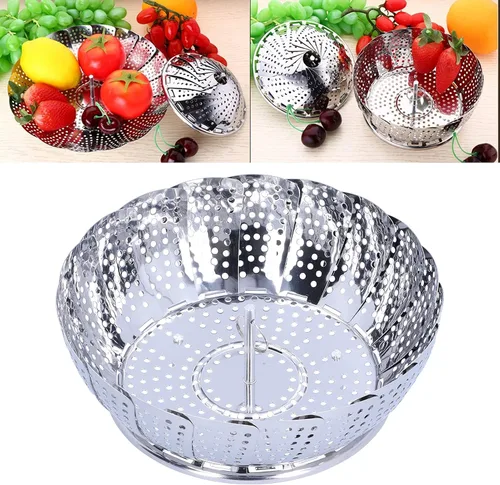Vista 5 de Stainless Steel Steamer Basket, Multifunctional Steamer, Round Steamer, Cookware Kitchen Accessories (430 stainless steel)