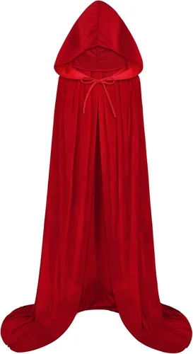 Vista 2 de Olreco Capa de terciopelo con capucha, capa de longitud completa, capa de Halloween, unisex, capa de bruja vampiro, disfraz de cosplay
