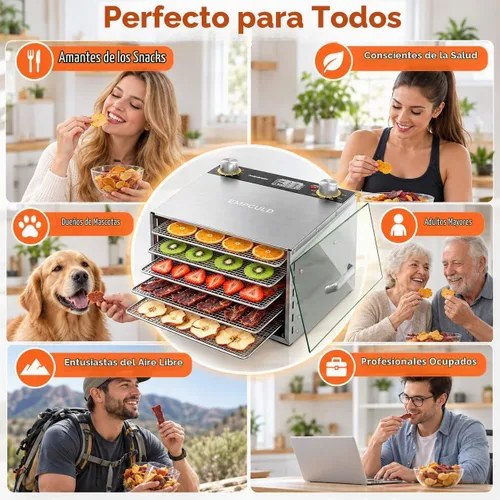 Vista 3 de Deshidratador de alimentos, 5 bandejas de acero inoxidable, temperatura de Plateado