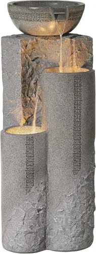 Vista 2 de Cuenco y columnas de mármol sintético, 34 1/2" de alto, fuente para interiores y exteriores Zen Decor - Característica de agua escalonada