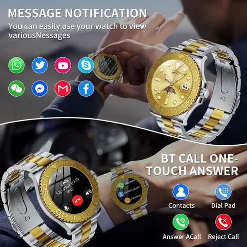 Vista 3 de J-CD Reloj inteligente para hombre, pantalla HD de 1.32 pulgadas, compatible con hacer y recibir llamadas, monitor de sueño, modo deportivo, reloj