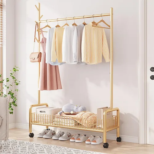 Vista 15 de Perchero con estantes de almacenamiento, perchero resistente con ruedas para dormitorio, sala de estar, organización de lavandería