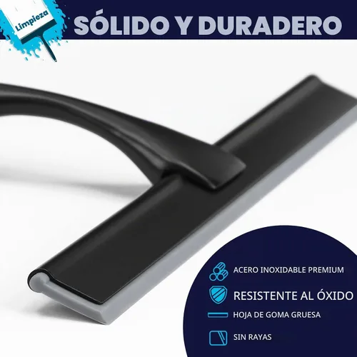 Vista 3 de Escobilla de ducha de 10 pulgadas, color negro mate, escobilla de goma de acero inoxidable multiusos para baño, puertas de ducha, espejos, azulejos