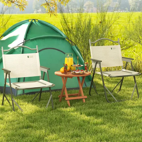 Vista 2 de RELAX4LIFE Mesa auxiliar plegable para exteriores – Mesa auxiliar de madera de teca, mesa redonda de café bistró con mesa de listones, mesa