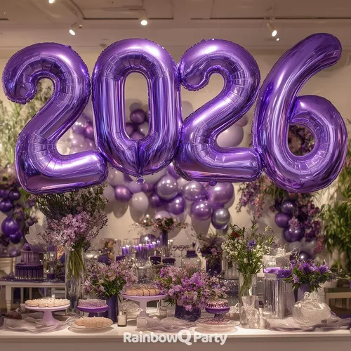 Vista 4 de Globo de número 0 de 40 pulgadas de RainbowQ Party, grande, color púrpura, para niños o niñas, números del 0 al 9, de papel de aluminio y Mylar