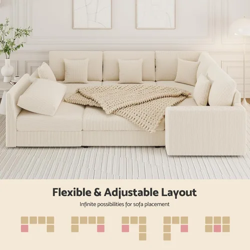 Vista 6 de Sofá modular seccional, sofá en forma de U de 6 piezas con otomana de almacenamiento Oversized Deep Seating, Converts to Sofa Bed, Solid Wood
