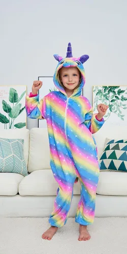 Vista 32 de Pijama de unicornio unisex para niños, enteritos para disfraz, Halloween