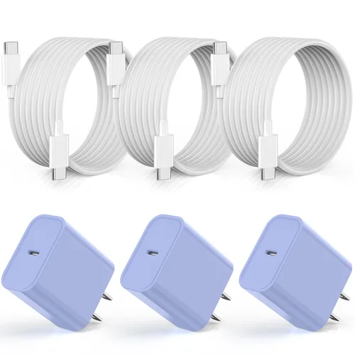 Vista 10 de Cargador para iPhone 14, paquete de 2 cables de carga rápida USB de 10 pies, cable Lightning de carga rápida, bloque de enchufe USB tipo C con cable