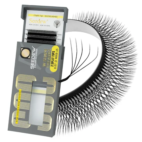 Vista 13 de Extensiones de pestañas 3D, rizo LU/M de 0.003 in, MIX8-0.591 in, 12 filas por bandeja, tallo plano en forma de W, injerto de pestañas natural PBT