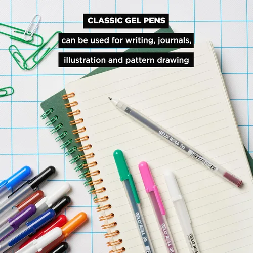 Vista 4 de SAKURA - Bolígrafos de tinta gel Gelly Roll - Puntas medias y gruesas para diario, arte o dibujo - Tinta blanca clásica - Puntas de tamaños variados