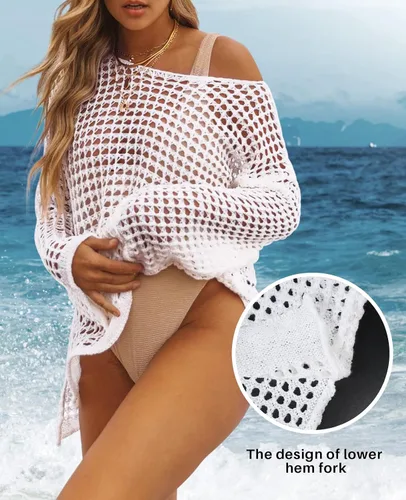 Vista 4 de Mayper Traje de baño de playa para mujer, vestidos de playa huecos de manga larga para bikini