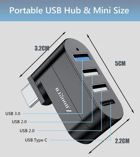 Vista 2 de Hub USB C 3.0 de 4 puertos [giratorio de 90°/180°], divisor tipo C con 3 puertos USB-A y puerto de alimentación de 1 C, extensor USB-C compatible