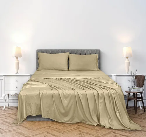 Vista 2 de ROYALE LINENS Juego de sábanas de 300 hilos 100% algodón peinado de fibras largas, 4 piezas, 1 sábana bajera, 1 encimera y 2 fundas de almohada