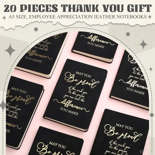 Vista 5 de Fuutreo 20 cuadernos de cuero con texto en inglés "Thank you" (A5) a granel, regalo inspirador para mujeres, hombres, empleados, compañeros