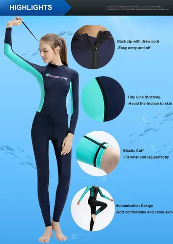 Vista 4 de Traje de baño de cuerpo completo para buceo, traje de buceo para mujeres, hombres y adultos, traje de baño de manga larga de una pieza