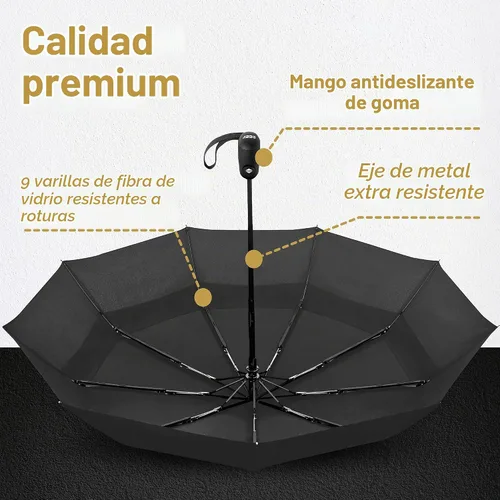 Vista 5 de Windproof Travel Umbrella Auto Open Close, Compact 42" Folding Umbrella Negro