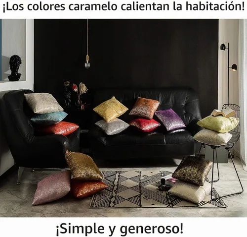 Vista 6 de Xinrjojo Juego de 2 almohadas brillantes en negro y dorado, almohadas suaves y brillantes decorativas, juego de fundas de almohada cuadradas negras