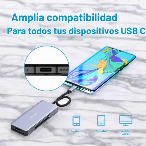Vista 4 de Lector de Tarjetas SD USB C, Lector de Memoria Thunderbolt 3 de 5 en 1 de Aluminio para CF, SD/SDHC, TF/Micro SD/MS/M2, Tarjeta CompactFlash