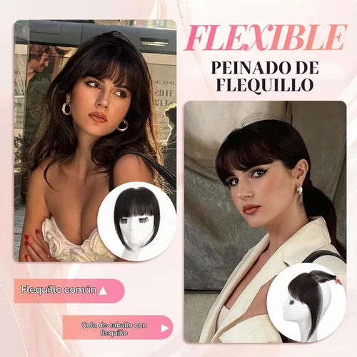 Vista 4 de Flequillo con clip 100% cabello humano real para mujeres y niñas, flequillo francés falso