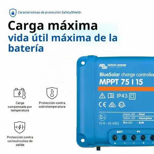Vista 6 de Victron Energy BlueSolar MPPT Controlador de carga solar - Controladores de carga para paneles solares - 75V, 15 amperios, 12/24 voltios