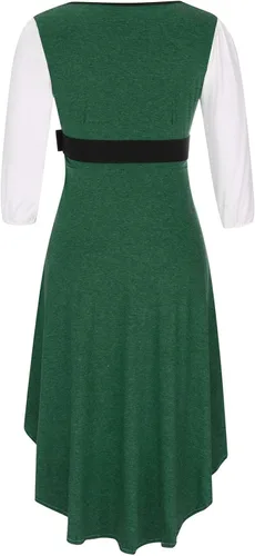 Vista 4 de Vestido renacentista para mujer, medieval, campesino, vestido de baile vintage, vestido de retazos con vuelo, manga 34, vestido de alta costura