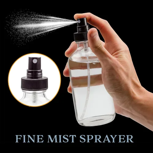 Vista 7 de Cornucopia Brands Botellas de spray de vidrio transparente de 8 onzas (paquete de 4) Boston Round con atomizador Spritzers para aromaterapia