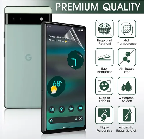 Vista 3 de Paquete de 3 protectores de pantalla para Google Pixel 6A, película protectora de TPU flexible autorreparable para Google Pixel 6A, película