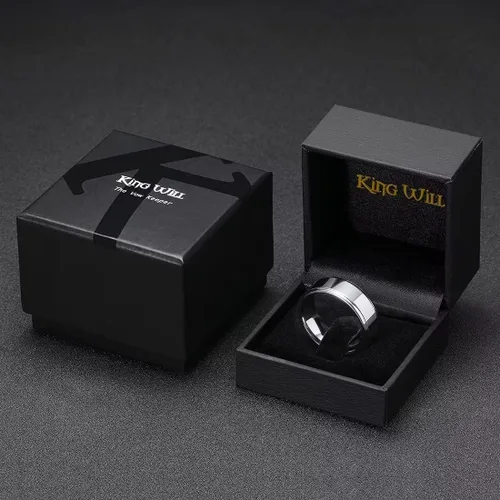 Vista 6 de King Will Anillos de boda de tungsteno pulido de 0.315in para hombre, superficie de alto pulido, color negro, plateado, borde escalonado, ajuste