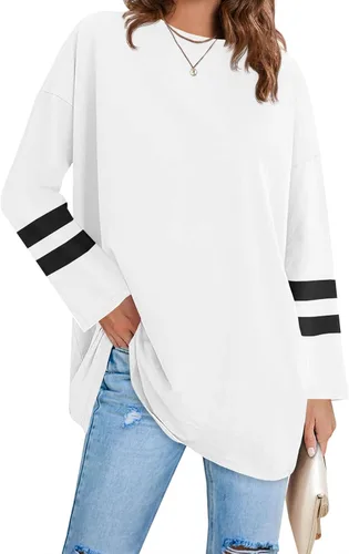 Vista 25 de Fisoew Camisetas de manga larga para mujer, holgadas, casuales, con cuello redondo, blusa suave