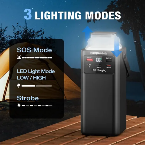 Vista 3 de Estación de Energía Portátil 99Wh 27000mAh Cargador Portátil Banco de Energía con Luz de Camping 22.5W Carga Rápida QC 3.0 PD Cables Integrados