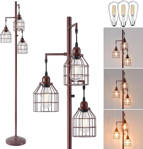 Vista 11 de 9MMML Lámpara de pie dorada regulable, lámpara de pie alta industrial dorada para sala de estar, dormitorio, oficina, pantalla de 3 jaulas