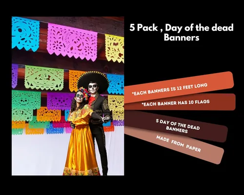 Vista 2 de Dia de Los Muertos Papel Picado, Día de los Muertos, Paquete de 5 Papel de seda