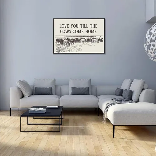 Vista 5 de Pósteres vintage con texto en inglés "I Love You Till The Cows Come Home" en lienzo de vaquero occidental en blanco y negro, arte de pared, arte