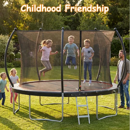 Vista 6 de Outdoor Trampoline for Kids Adults, 12ft 14ft 16ft Backyard Large Trampolines with Enclosure Net, Recreational Pumpkin Trampoline with Curved Poles